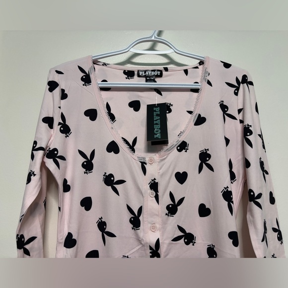 BNWT PLAYBOY LACE TRIM PAJAMA ROMPER PINK - Picture 4 of 11